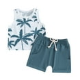 thumbnail image 1 of Suealasg Toddler Boy Summer Clothes Set 6M 1T 2T 3T Kids Sleeveless Tropical Tree Print Tank Tops and Solid Color Shorts Sets 2Pcs Beach Causal Clothing for Baby Boys, 1 of 9