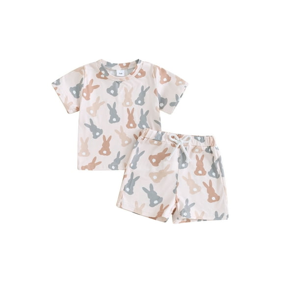 Suealasg Toddler Boy Summer Clothes Set Baby Boys 2Pcs Easter Causal Outfit 6M 1T 2T 3T Kids Short Sleeve Bunny Print T-shirt Tops and Elastic Waist Shorts Sets