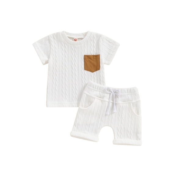 Suealasg Toddler Boy Summer Outfits 2Pcs Baby Boy Clothes Set Short Sleeve T-Shirts Tops Elastic Shorts Set 1T 2T 3T Infant Boy Beach Clothing