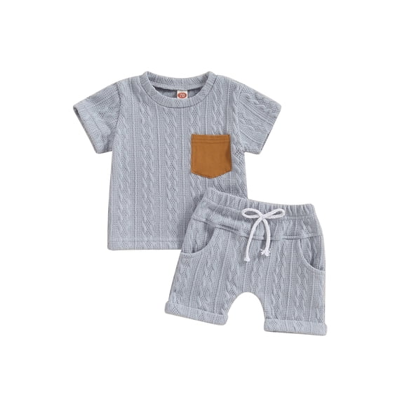 Suealasg Toddler Boy Summer Outfits 2Pcs Baby Boy Clothes Set Short Sleeve T-Shirts Tops Elastic Shorts Set 1T 2T 3T Infant Boy Beach Clothing