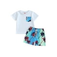 thumbnail image 1 of Suealasg Toddler Boys 2Pcs Summer Beach Outfit  Short Sleeve Crew Neck Pocket T-Shirts and Elastic Waist Beach Tree Print Shorts6M  1T 2T 3T Baby Boys Casual Vacation Clothes, 1 of 8