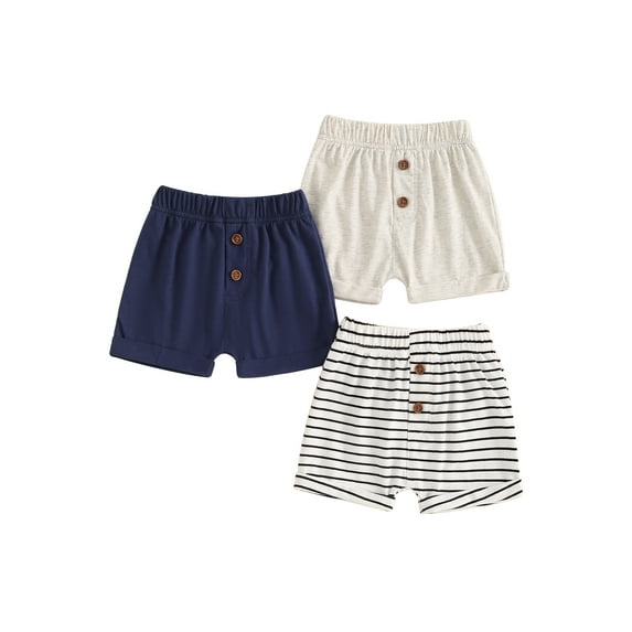 Suealasg Toddler Boys 3Packs Summer Shorts Solid Color Striped Elastic Waist Casual Short Pants 3M 6M 12M 18M 24M 3T Baby Boys Button Shorts