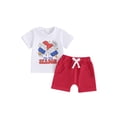 thumbnail image 1 of Suealasg Toddler Boys 4th of July Clothes Baby Boys Independence Day Outfits Crew Neck Short Sleeve Letter Ice Cream Print T-Shirts Tops and Shorts 2Pcs Summer Clothing 0-3T, 1 of 8
