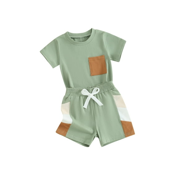 Suealasg Toddler Boys Clothes Set 6M 1T 2T 3T 4T Short Sleeve Contrast Colors T-Shirt Tops and Shorts 2Pcs Causal Summer Outfits for Kids Baby Boys