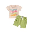 thumbnail image 1 of Suealasg Toddler Boys Father's Day Clothes 6M 1T 2T 3T Baby Summer Casual 2Pcs Outfits Letter Print Short Sleeve T-Shirts Tops Elastic Waist Shorts Set, 1 of 7