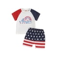 thumbnail image 1 of Suealasg Toddler Boys Girl 4th of July Clothes 6M 1T 2T 3T 4T Short Sleeve Rainbow Letter Print Tops and Striped Shorts Sets 2Pcs Summer Memorial Day Outfits, 1 of 8