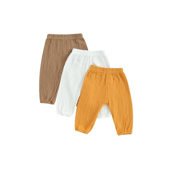 Suealasg Toddler Boys Girls 3-Pack Pants Kids Solid Color Elastic Waist Soft Sweatpants Newborn Spring Fall Casual Bloomers Joggers Baby Athletic Trousers 0-4 Years