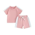 thumbnail image 1 of Suealasg Toddler Boys Girls Clothes 6M 1T 2T 3T Short Sleeve Contrast Color T-Shirt Tops + Elastic Waist Shorts Set 2Pcs Causal Summer Outfits for Baby Boys Girls, 1 of 9