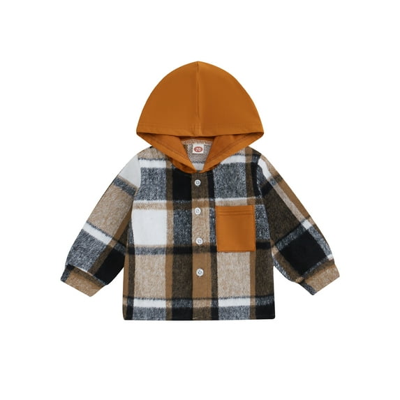 Suealasg Toddler Boys Girls Jackets Kids Baby Fall Winter Outwear 6M 1T 2T 3T 4T Long Sleeve Button Down Plaid Hood Coat Warm Clothes