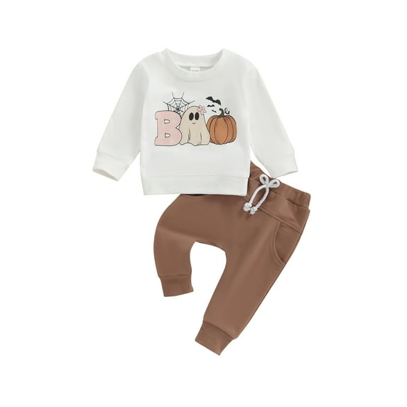 Suealasg Toddler Boys Halloween Outfits Set 6M 1T 2T 3T Long Sleeve Pumpkin Print Sweatshirt + Pants Set 2Pcs Infant Baby Halloween Clothes