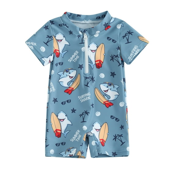Suealasg Toddler Boys One Piece Swimsuit 6M 1T 2T 3T 4T Short Sleeve Animal Print Romper Swimwear Kids Baby Summer Rash Guard Bathing Suit Beachwear
