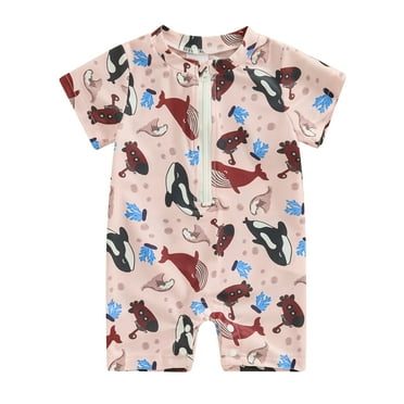 Suealasg Toddler Boys One Piece Swimsuit 6M 1T 2T 3T Short Sleeve Whale Print Romper Swimwear Baby Boys Sun Protection Rash Guard Bathing Suit