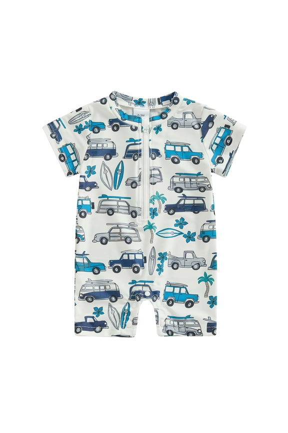 Toddler Boys One Piece Swimsuit 6M 1T 2T 3T Short Sleeve Whale Print Romper Swimwear Baby Boys Sun Protection Rash Guard Bathing Suit