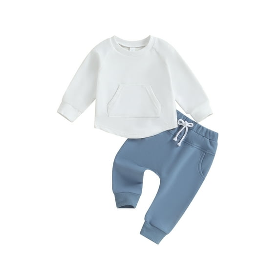 Suealasg Toddler Boys Spring Clothes 6M 12M 18M 2T 3T Infant Baby Boys 2Pcs Autumn Outfit Kids Crew Neck Long Sleeve Sweatshirt Pullover Top Elastic Waist Pants Sets