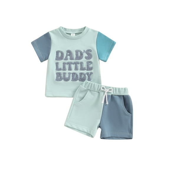 Suealasg Toddler Boys Summer 2Pcs Outfit Letter Embroidery Short Sleeve Tops +Elastic Waist Shorts 6M 12M 18M 24M Baby Boys Casual Clothes