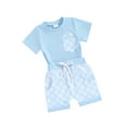 thumbnail image 1 of Suealasg Toddler Boys Summer 2Pcs Outfits Set Clothes 1T 2T 3T Beach Party Shorts Set Kids Boys Short Sleeve T-Shirts Tops and Plaid Print Shorts, 1 of 9