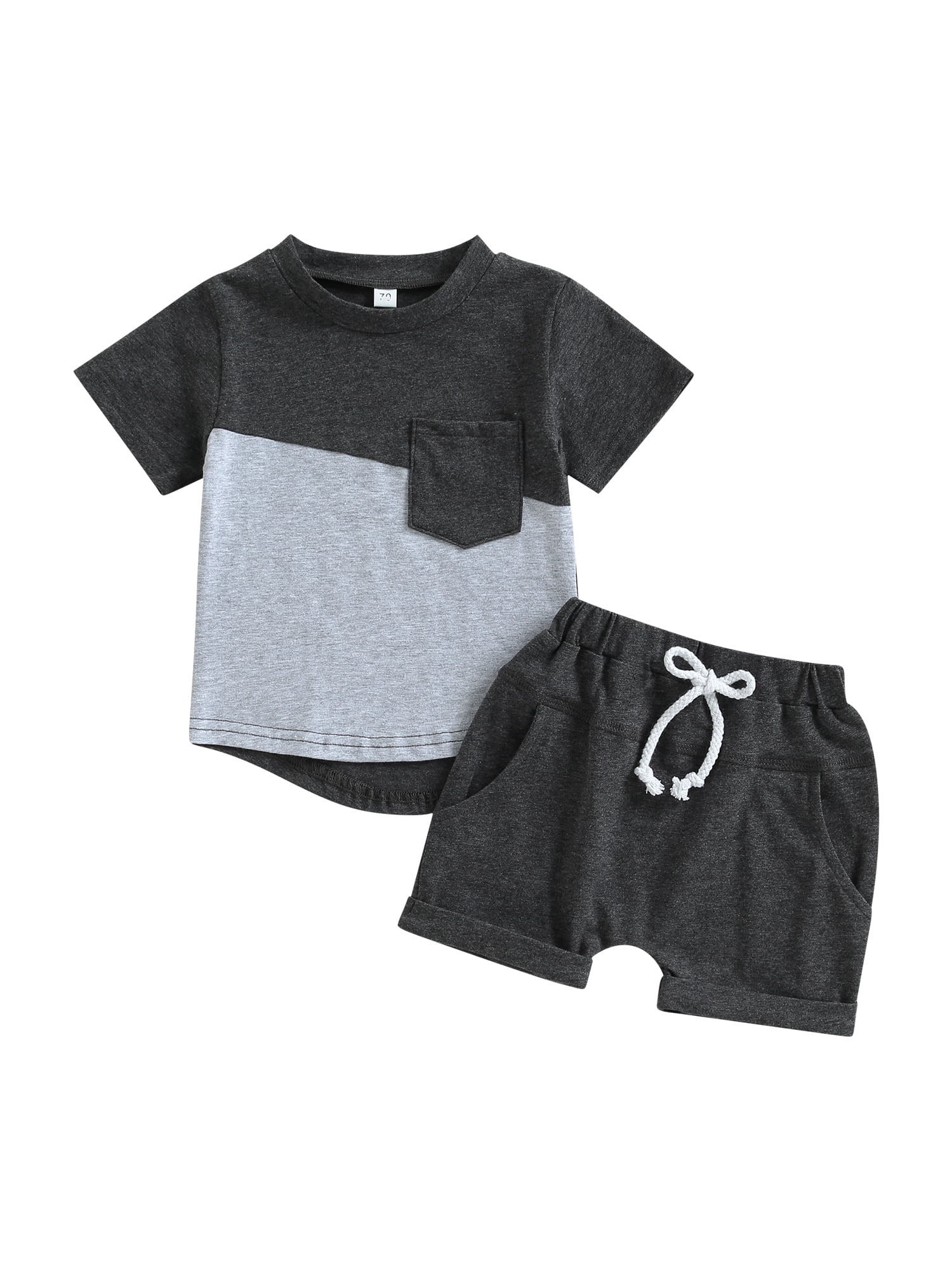 Baby Boys 2-Piece “Rock” Summer Outfit – Button Style T-Shirt & Shorts Set (Bright Yellow) main image 1