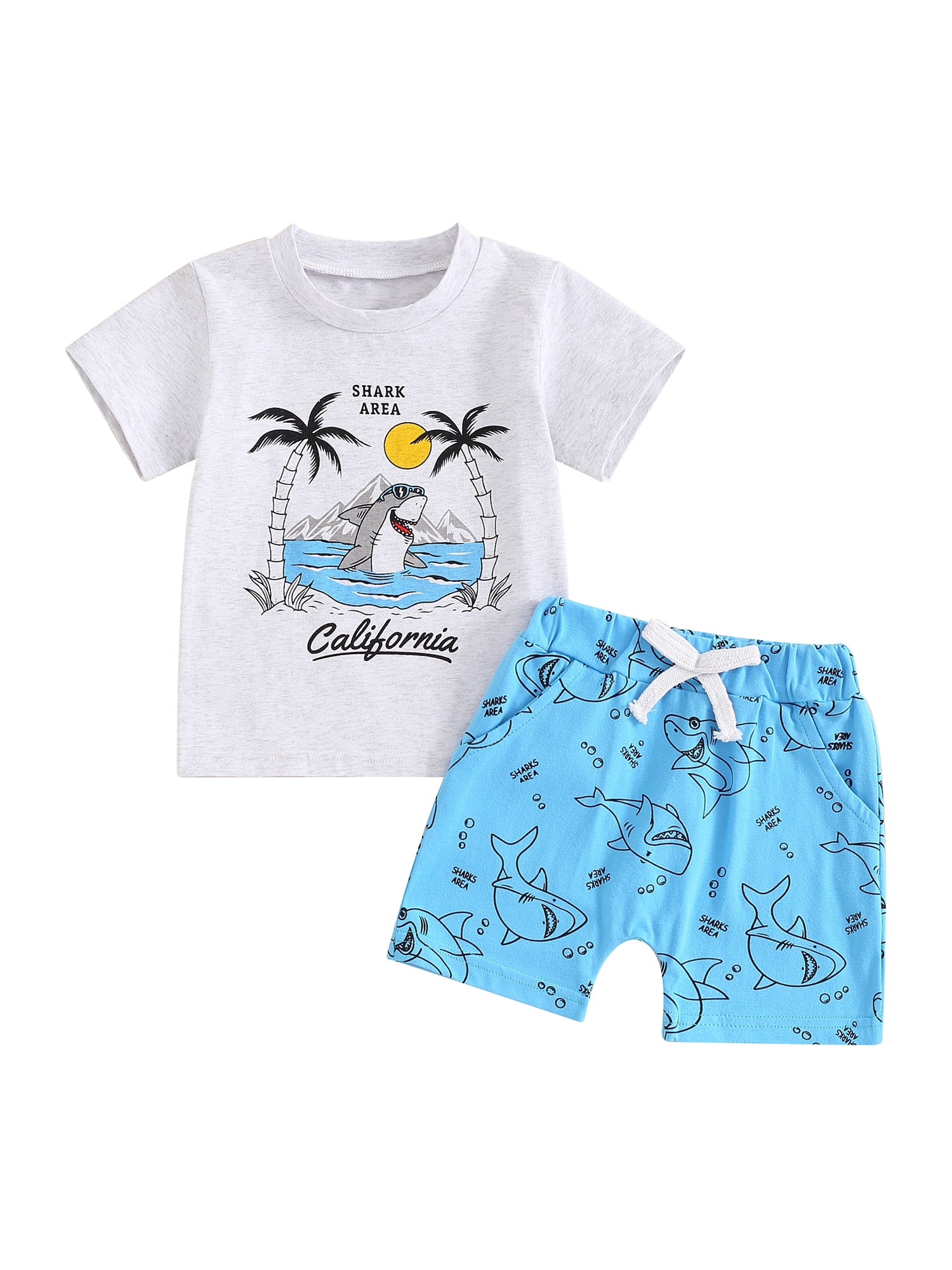 Summer Baby Kids Cartoon Whales Pattern T-shirt and Shorts Casual Clothing Set for Boys