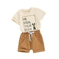 thumbnail image 1 of Suealasg Toddler Boys Summer Outfit Short Sleeve Letter Print T-Shirt Elastic Shorts Set 2 Piece Kids Baby Boys Casual Outfit, 1 of 9