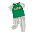 thumbnail image 1 of Suealasg Toddler Boys Summer Outfits 2Pcs Baby Boys Clothes Set hort Sleeve Letter Embroidery Tops and Solid Color Pants 6M 1T 2T 3T Kids Boys Casual Clothing, 1 of 9