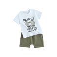 thumbnail image 1 of Suealasg Toddler Boys Summer Outfits Clothes 6M 1T 2T 3T Round Neck Short Sleeve Letter Star Print Tops + Elastic Waist Shorts 2Pcs Causal Clothing for Baby Boys, 1 of 9