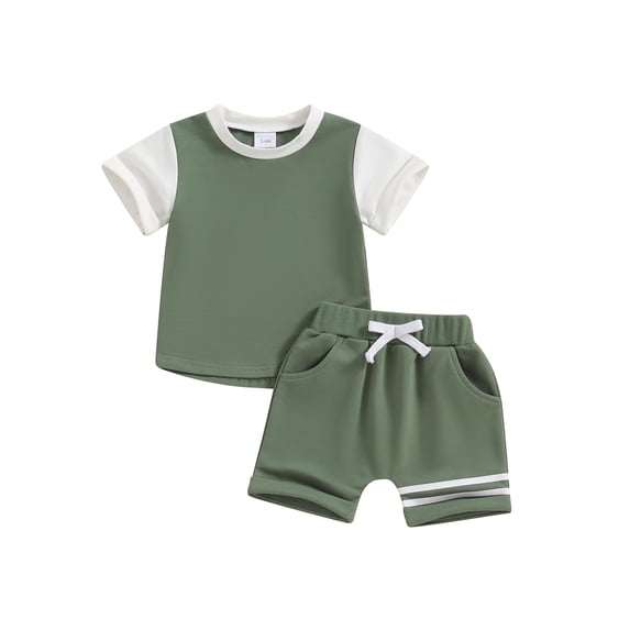 Suealasg Toddler Boys Summer Shorts Sets 2Pcs Baby Boys Beach Outfits 3M 6M 12M 18M 24M 3T Short Sleeve Contrast Color T-Shirt Tops and Drawstring Shorts Sets