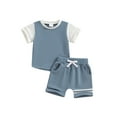 thumbnail image 1 of Suealasg Toddler Boys Summer Shorts Sets 2Pcs Baby Boys Beach Outfits 3M 6M 12M 18M 24M 3T Short Sleeve Contrast Color T-Shirt Tops and Drawstring Shorts Sets, 1 of 7