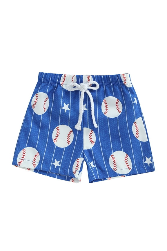 Toddler Boys Swim Trunks Baseball Cow Cactus Print Elastic Waist Summer Shorts Kids Baby Boys Beach UPF 50+ Sun Protection Beach Board Shorts
