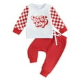 thumbnail image 1 of Suealasg Toddler Boys Valentine's Day Outfits 2Pcs Baby Boys Clothes Set Spring Letter Heart Print Checkerboard Long Sleeve Sweatshirts and Long Pants, 1 of 8