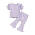 thumbnail image 1 of Suealasg Toddler Girl 2 Piece Summer Outfit Short Sleeve Flower Print T-Shirt Tops +Elastic Waist Floral Flare Pants 1T 2T 3T 4T Kids Girls Casual Clothes, 1 of 8