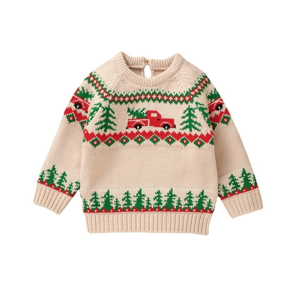 Suealasg Toddler Girl Christmas Knit Sweater 3M 6M 1T 2T 3T Long Sleeve Round Neck Truck Pullover Sweater Baby Girl Warm Fall Winter Clothes