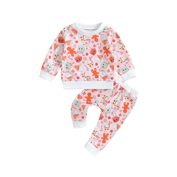 Suealasg Toddler Girl Christmas Outfits 2Pcs Kids Baby Girl Fall Winter Clothes Set 6M 1T 2T 3T 4T Cartoon Print Crew Neck Long Sleeve Sweatshirts and Long Pants