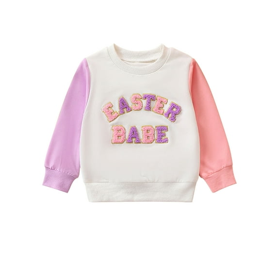 Suealasg Toddler Girl Easter Sweatshirts 3M 6M 9M 12M 18M Baby Girl Clothes Letter Print Crew Neck Long Sleeve Pullovers Infant Spring Tops