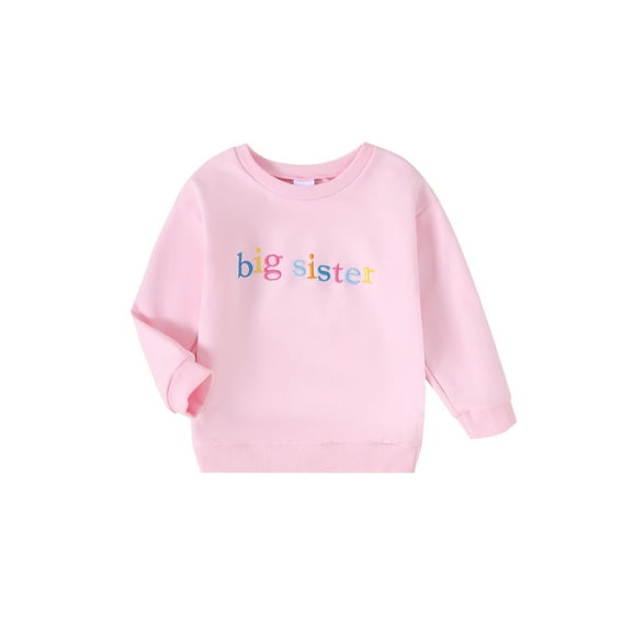 Suealasg Toddler Girl Fall Clothes 2T 3T 4T 5T 6T Little Girls Long Sleeve Sweatshirt Colorful Letter Print Pullovers Tops Big Sis Outfit