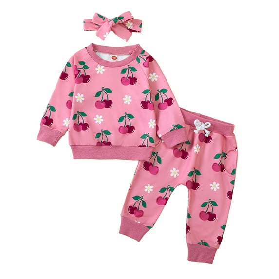 Suealasg Toddler Girl Fall Outfits 1T 2T 3T Strawberry Print Long Sleeve Tops Long Pants Headband 3Pcs Baby Girl Autumn Tracksuit Clothing