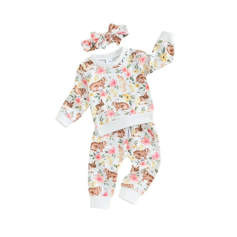 Suealasg Toddler Girl Fall Outfits 3Pcs Baby Girl Clothes Set Long Sleeve Pig Floral Print Sweatshirt Pants Headband Set 6M 1T 2T 3T Kids Girls