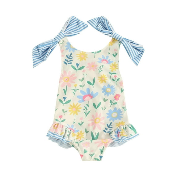Suealasg Toddler Girl One Piece Swimsuits Sleeveless Doughnut/Ice Cream Floral Printed Romper Swimwear Kids Girl Summer Bathing Suit Beachwear 0-6 Years