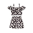 thumbnail image 1 of Suealasg Toddler Girl Summer 2Pcs Clothes Set 1T 2T 3T 4T Kids Girl Short Sleeve Off Shoulder Daisy Print Tops Shorts Sets, 1 of 6