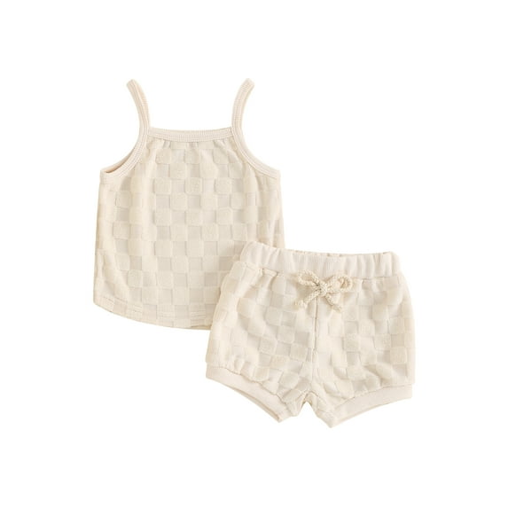 Suealasg Toddler Girl Summer 2Pcs Outfits Set Clothes 1T 2T 3T Sleeveless Checkerboard Print Cami Tops and Shorts Beach Vacation Clothes for Kids Girls