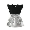 thumbnail image 1 of Suealasg Toddler Girl Summer Outfit Ribbed Tops and Elastic Metallic Skirt with Belt Set 6M 1T 2T 3T 4T Kids Girls 2Pcs Clothes Set, 1 of 8