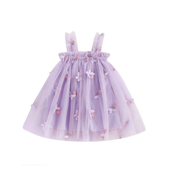 Suealasg Toddler Girl’s Slip Dress Floral Embroidery Butterfly Sleeveless Summer A-Line Dress Tulle Princess Dress