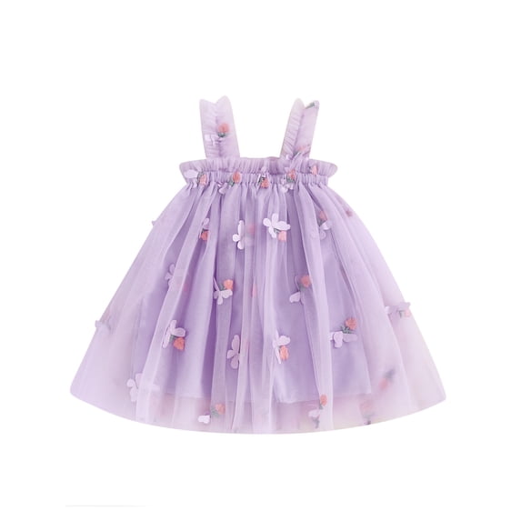 Suealasg Toddler Girl’s Slip Dress Floral Embroidery Butterfly Sleeveless Summer A-Line Dress Tulle Princess Dress