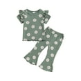 thumbnail image 1 of Suealasg Toddler Girls 2Pcs Summer Clothes 6M 1T 2T 3T 4T 5T Kids Little Girls Casual Outfits Short Sleeve Ruffle Floral Tops Flared Pants Sets, 1 of 7