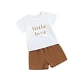 thumbnail image 1 of Suealasg Toddler Girls 2Pcs Summer Clothes 6M 1T 2T 3T Kids Baby Girls Casual Beach Outfits Short Sleeve Letter Print Tops Shorts Sets, 1 of 9