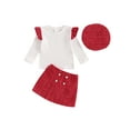 thumbnail image 1 of Suealasg Toddler Girls 3Pcs Fall Outfits Long Sleeve Ribbed Tops Tweed Mini Skirt Hat 6M 1T 2T 3T 4T Kids Baby Girls Skirt Clothes, 1 of 8