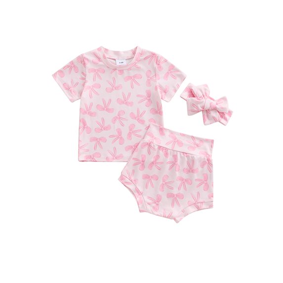 Suealasg Toddler Girls 3Pcs Summer Clothes 6M 1T 2T 3T Newborn Infant Girls Casual Outfits Short Sleeve Bow Floral Print Tops Shorts Headband Sets