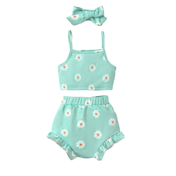 Suealasg Toddler Girls 3Pcs Summer Outfits Set 6M 1T 2T 3T Kids Baby Girls Shorts Set Flower Print Sleeveless Camisole with Shorts and Hairband