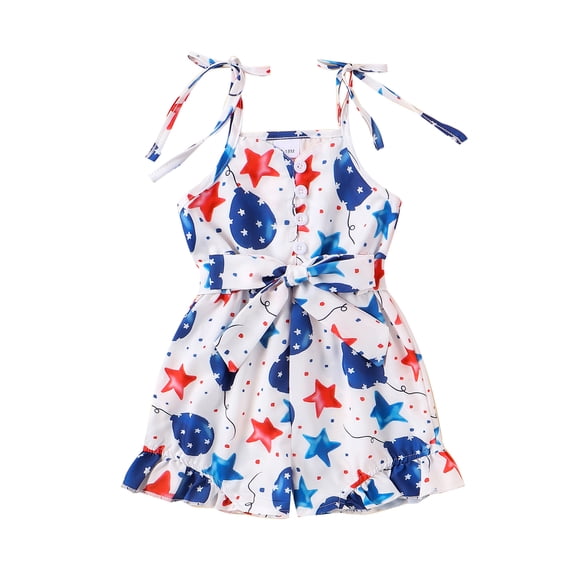 Suealasg Toddler Girls 4th of July Outfits Sleeveless Stars Balloon Print Rompers Overall Shorts 1T 2T 3T 4T 5T Kids Summer Independence Day Clothes
