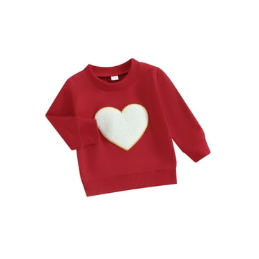 Suealasg Toddler Girls Boys Winter Sweatshirts Baby Valentine's Day Clothes Long Sleeve Crewneck Heart Sequins Print Pullover Tops 6M 1T 2T 3T Kids Girls Boys Casual Spring Clothes