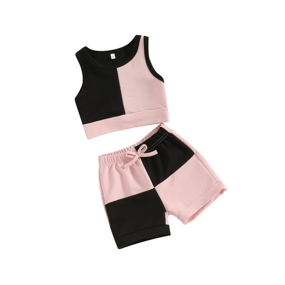 Suealasg Toddler Girls Clothes 2Pcs Kids Summer Outfit Set 1T 2T 3T 4T 5T Sleeveless Contrast Color Tank Tops Drawstring Shorts Sets 0-5 Years
